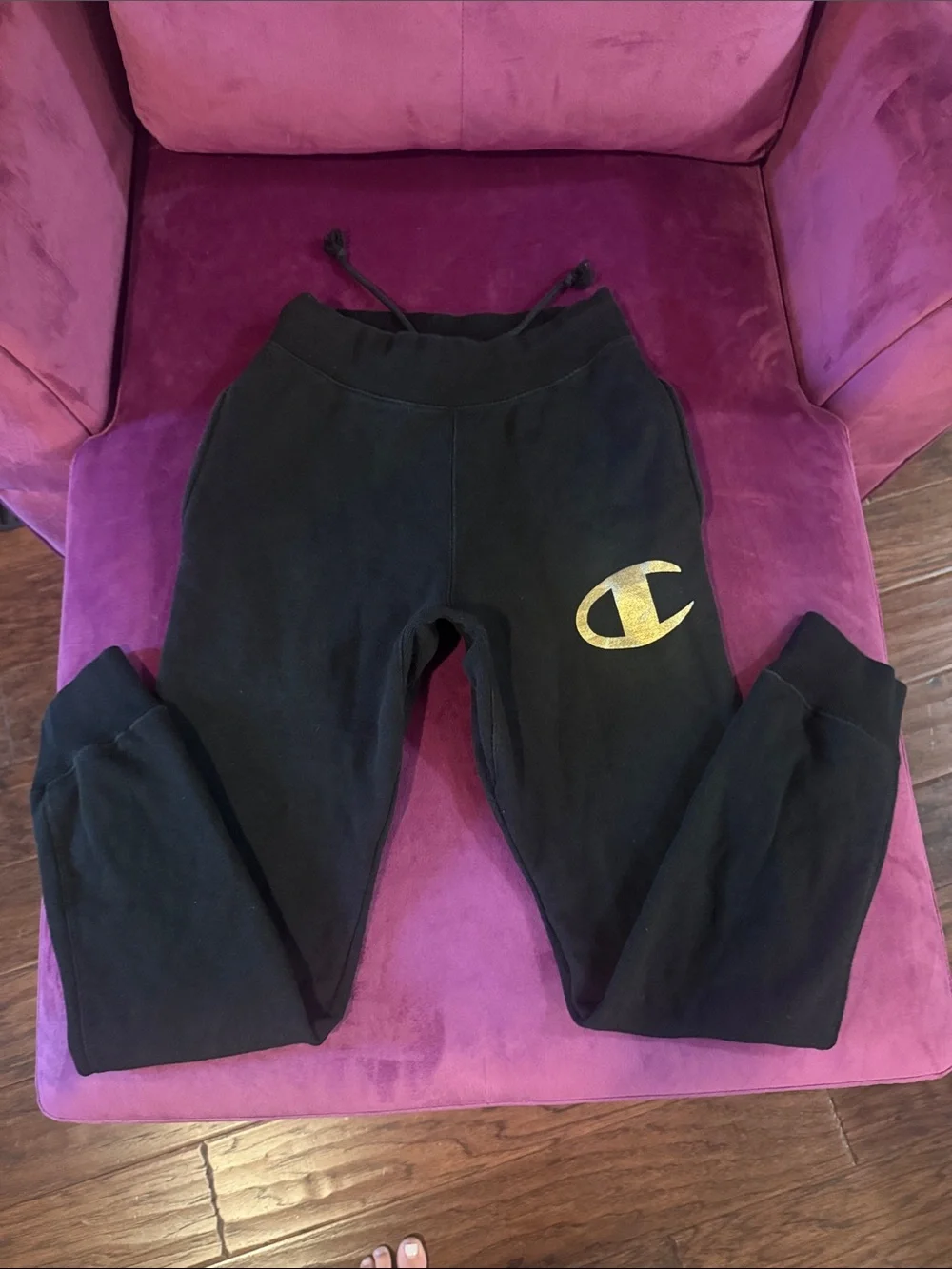 Champion Black Sweatpants Reverse Weave with Gold 'C' Logo 3 pockets Men’s Small
